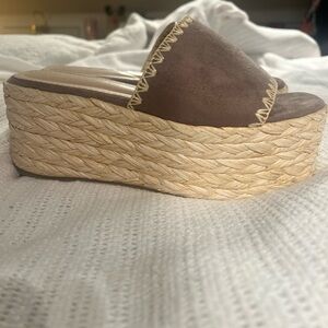 Suede Espadrille Platform Slide - Taupe